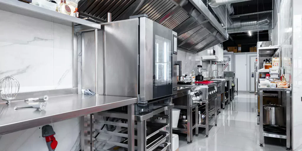 Kitchen appliances in professional kitchen in a restaurant, nobody