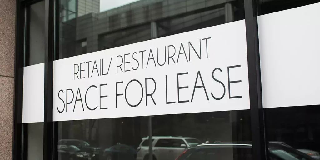 Commercial real estate retail/restaurant space for lease in busy city.